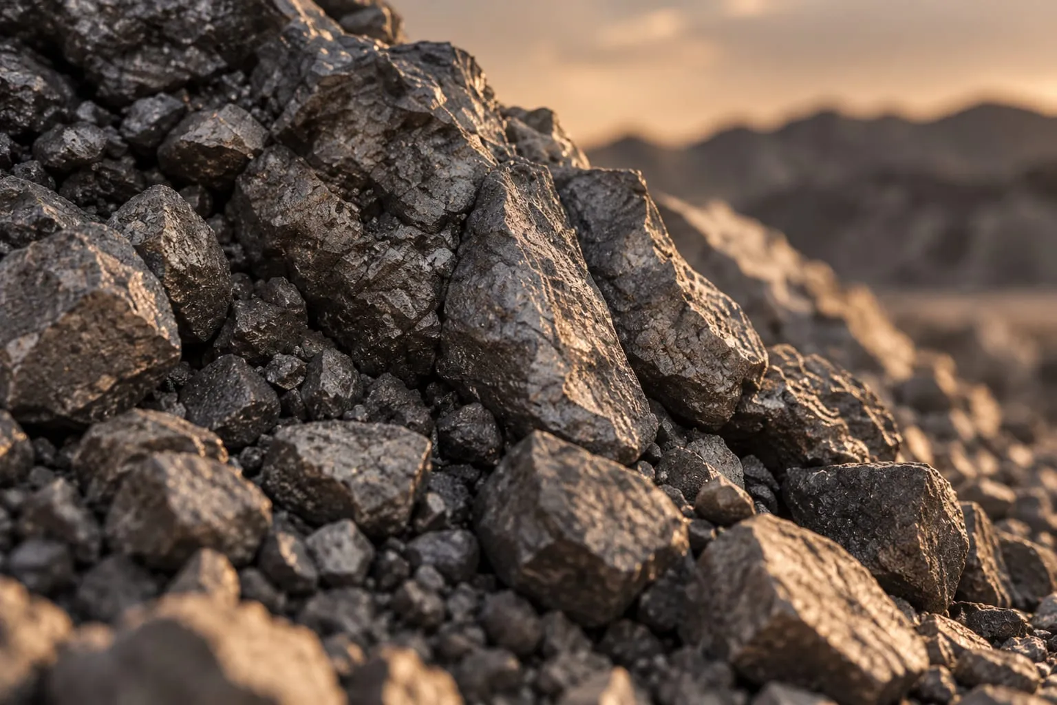 Primer plano de rocas minerales al atardecer