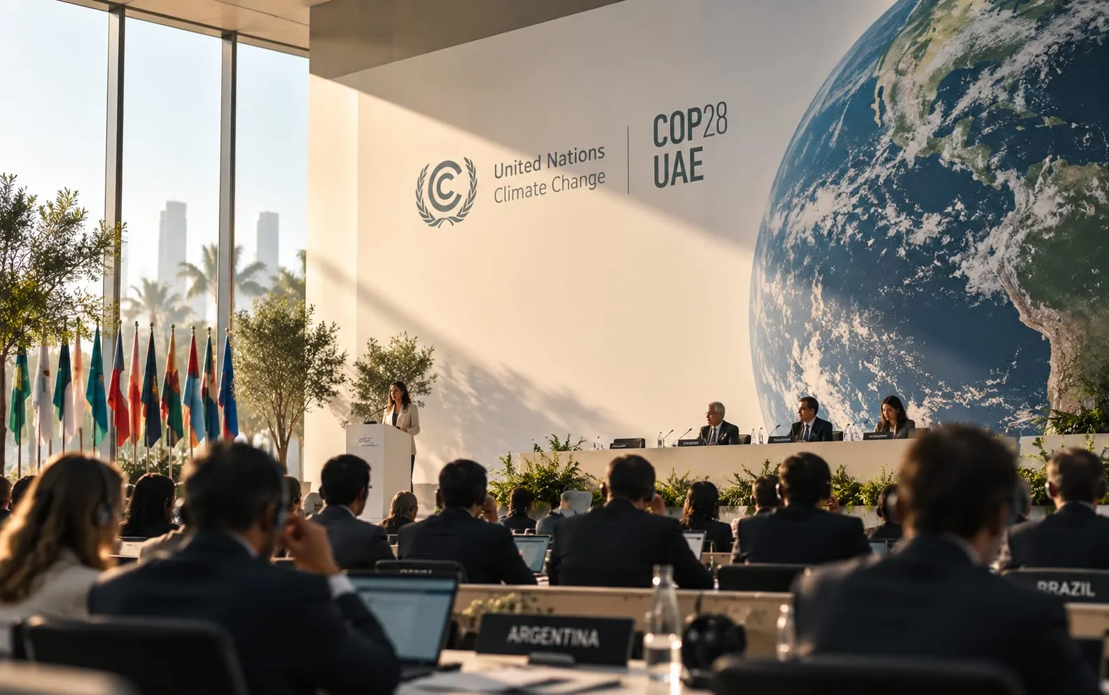 Sala de negociaciones de la COP 28 en Emiratos Árabes Unidos